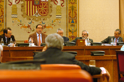 El ministro , José Bono,durante su comparecencia ante la Comisión de Defensa del Congreso de los Diputados
