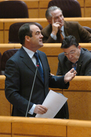 El ministro de defensa, José Bono, durante su intervención en el Senado