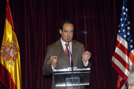 El ministro de Defensa, José Bono, durante su intervención en el X Foro España-EEUU, en Sevilla