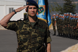 S.A.R. El Príncipe de Asturias durante su visita a la Base Cervantes en Líbano