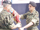 El jefe de la Brigada Acorazada 'Guadarrama', general de Brigada José María Maldonado Somoza, durante el acto de transferencia de autoridad entre las Agrupaciones 'Aragón' y 'Asturias'.