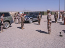 Los coroneles del Ejército del Aire español Miguel Moreno y Guillermo Vallá tras hacer el relevo en la base aérea de Herat (Afganistán)