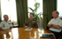 El jefe del Estado Mayor de la Defensa, general de Ejército Félix Sanz, en una reunión con el jefe del Eurocuerpo, teniente general francés Jean-Louis Py, y el próximo jefe del Eurocuerpo, teniente general belga Charles-Henry Delcour
