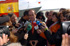 El ministro de Defensa, José Bono, durante su visita a la fragata 'Navarra', responde a las preguntas que le hacen los medios de comunicación