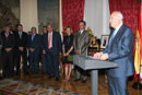 El ministro de Asuntos Exteriores y de Cooperación, Miguel Angel Moratinos, durante su intervención en Palacio de Santa Cruz en Madrid