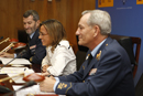 Carme Chacón, ministra de Defensa, durante la la videoconferencia que mantiene con los jefes de los contingentes españoles en operaciones en el exterior