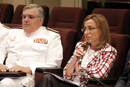 La ministra de Defensa Carme Chacón durante la videoconferencia