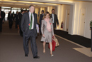 La ministra de Defensa Carme Chacón junto al embajador de España en el Reino de Bélgica Carlos Gómez Mújica a su llegada a la sede del Cuartel General de la Alianza Atlántica