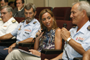 La ministra de Defensa, Carme Chacón,durante la videoconferencia periódica que mantiene con las misiones en el exterior