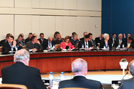 La ministra de Defensa, Carme Chacón durante la reunión en Bruselas