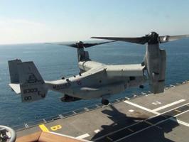 El V-22 Osprey tomando en la cubierta del LHD Juan Carlos I