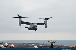 An Osprey landing on the LHD Juan Carlos I