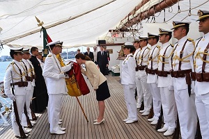 The traditional Pledge of Allegiance on the poop deck of the Elcano