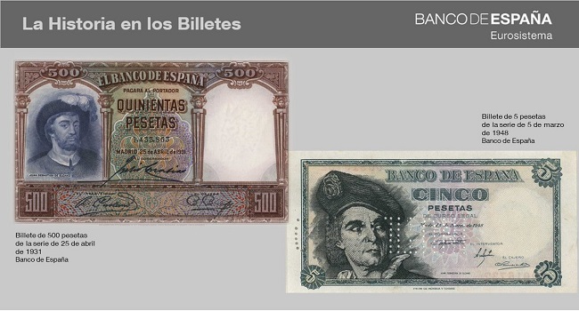Elcano en los billetes del Banco de España