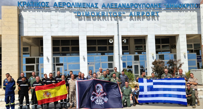 El contingente desplegado para luchar contra los incendios en el país heleno estaba compuesto por dos aviones y 23 miembros del 43 Grupo, así como ...