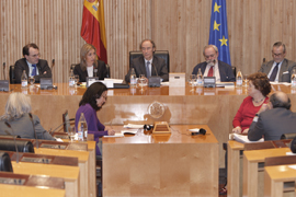 La ministra de Defensa Carme Chacón durante su comparecencia