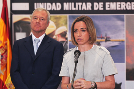 La ministra de Defensa, Carme Chacón durante su alocución