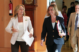 Las ministras a su llegada a la sala de reuniones en el Ministerio de Asuntos Exteriores