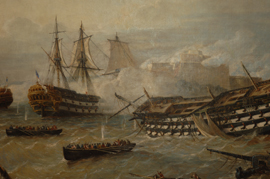 Cuadro sobre la batalla de Trafalgar expuesto en el Museo Naval de Madrid.