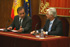 El presidente de Castilla la Mancha y el ministro de Defensa durante la rueda de prensa tras la firma del convenio