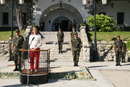 La ministra de Defensa, Carme Chac&oacute;n, durante el acto de Jura de Bandera