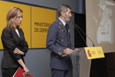 El jefe del Estado Mayor de la Defensa Jos&eacute; Julio Rodr&iacute;guez y durante la rueda de prensa