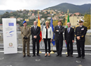 El Secretario de Estado de Defensa Pedro Argüelles junto a la ministra de Defensa de Italia Roberta Pinotti con el comisario Europeo de Industria y Emprendimiento Nelli Feroci y otros representantes del ministerio de Desarrollo Económico.