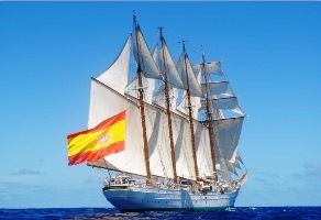 The Juan Sebastian de Elcano navigating on its sails