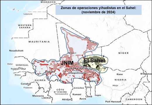 Zonas de operaciones yihadistas en el Sahel