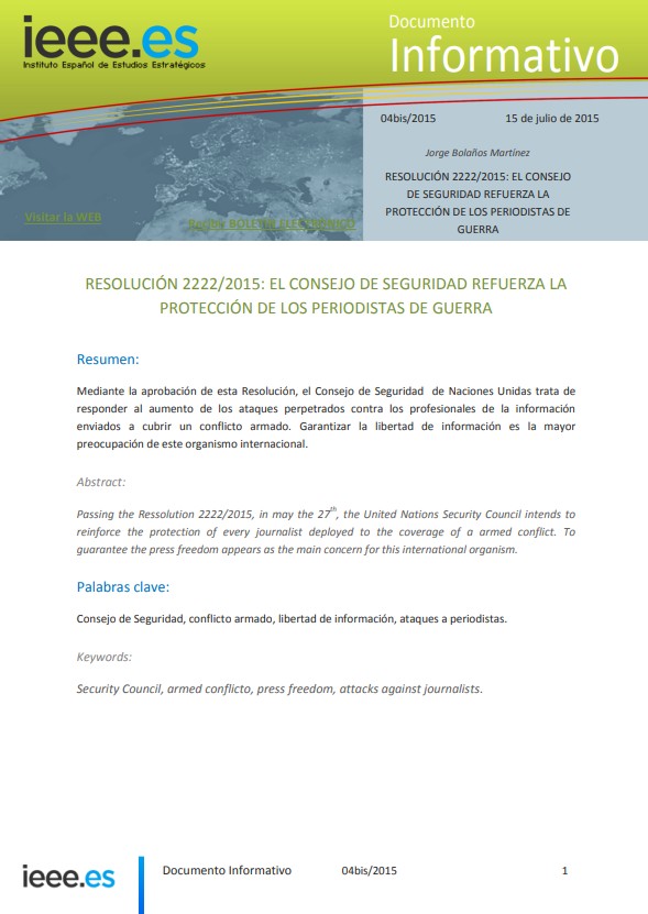 Resolución 2222/2015: El Consejo de Seguridad refuerza la protección de los periodistas de guerra