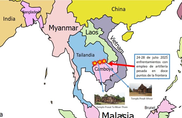 Frontera entre Tailandia y Camboya. Ubicación de los templos