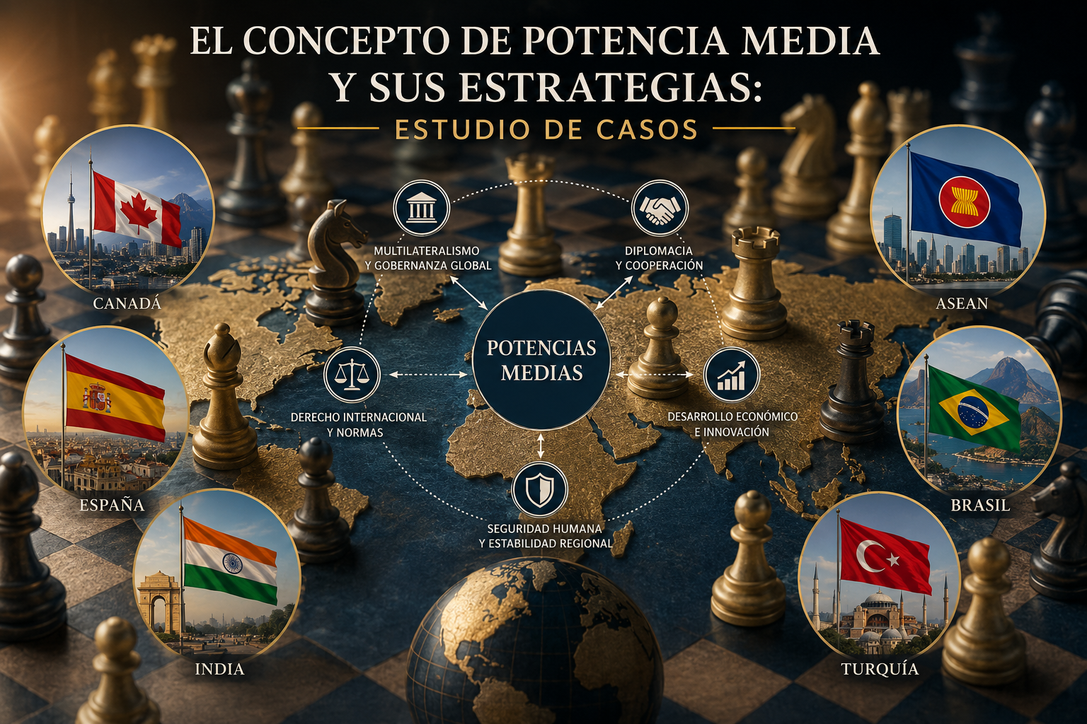 Infografía sobre las estrategias de las potencias medias en la geopolítica