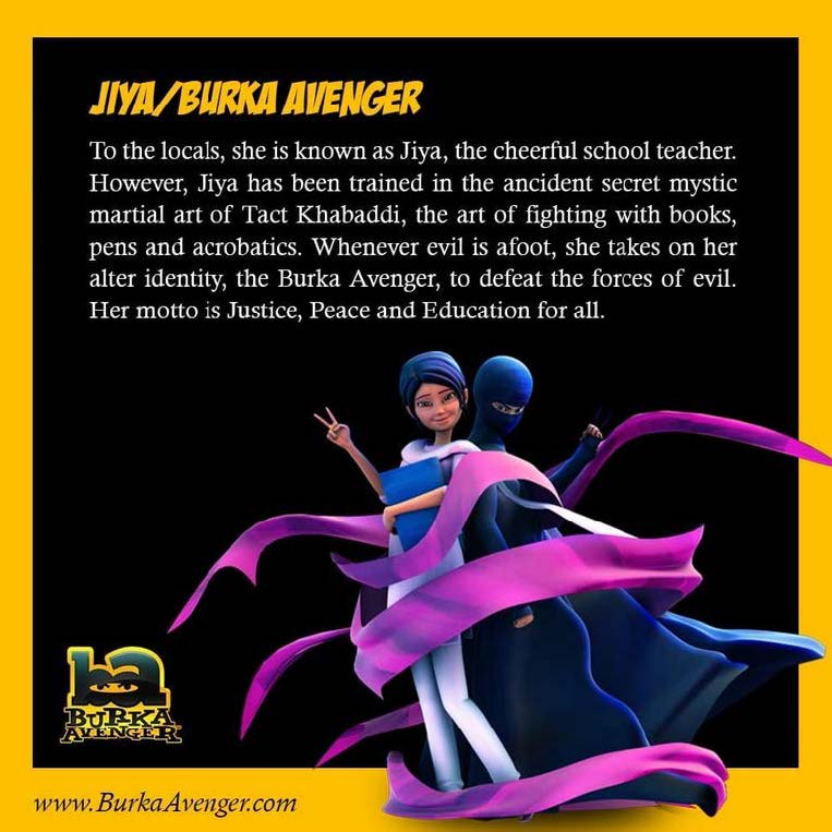 descripción de los valores y motivación del personaje de Burka Avenger en su página oficial en la red social Instagram