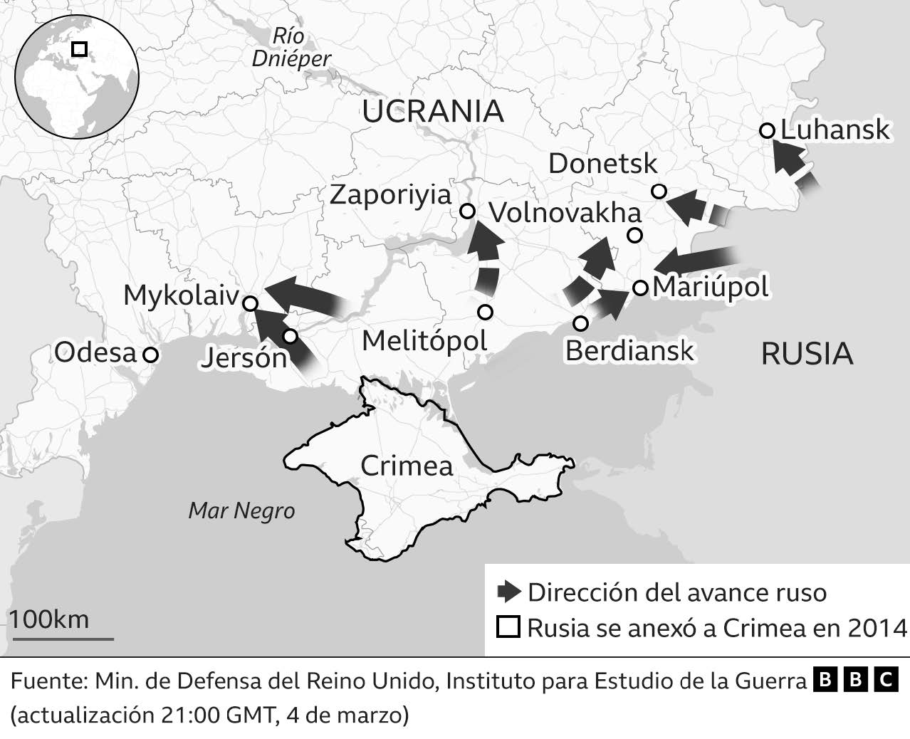 Mapa de frentes de Crimea y el Donbás