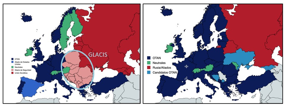 Equilibrio de poder en Europa en 1949 y 2025