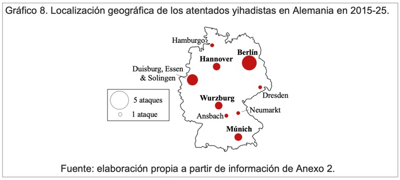 Localización geográfica de los atentados yihadistas en Alemania en 2015-25