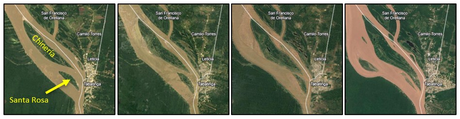 Evolución de las islas Chinería y Santa Rosa (años 1984, 1995, 2005 y 2020 respectivamente)