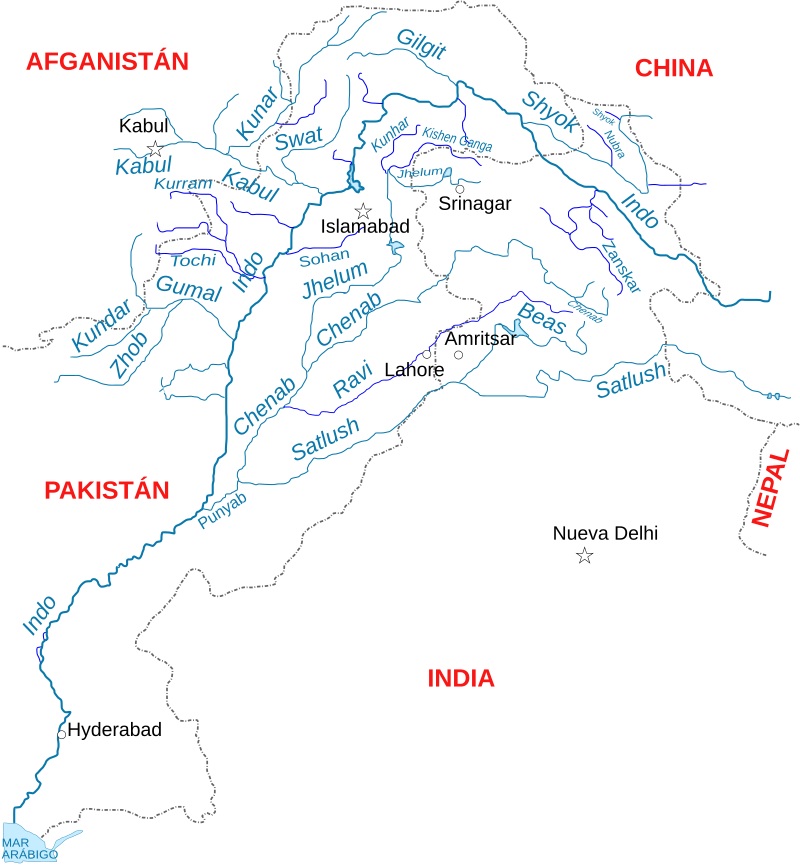 El río Indo y sus afluentes, esencial para la economía de India y Pakistán y objeto del tratado de reparto de aguas de 1960