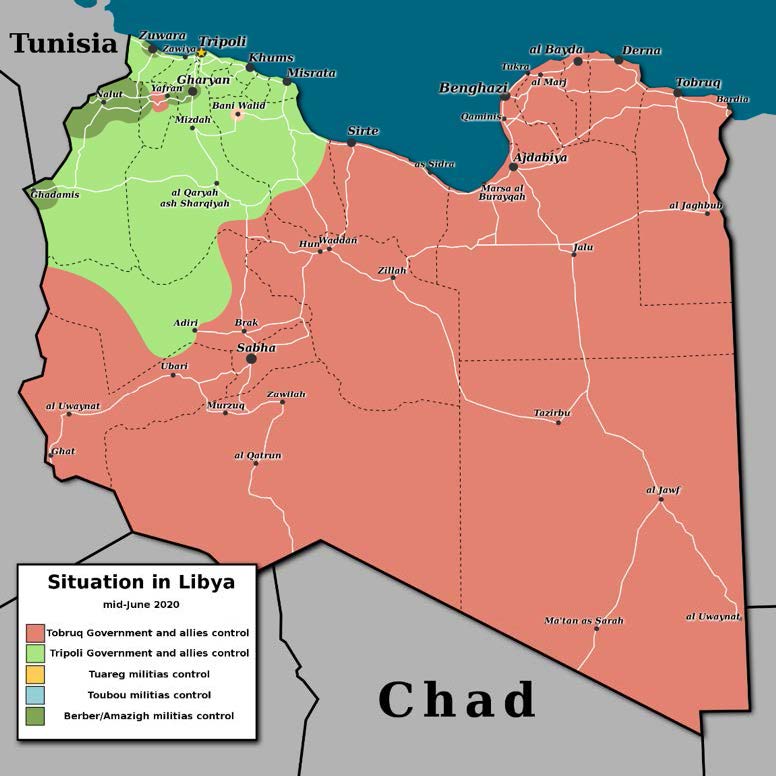 Mapa de la fragmentación territorial en junio de 2020 tras la internacionalización del conflicto