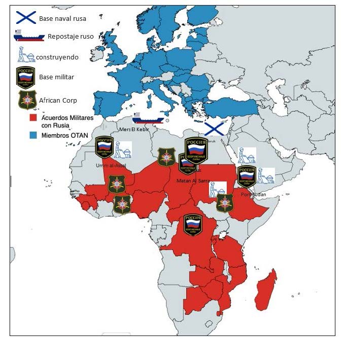 Despliegue de las fuerzas rusas en África y el Mediterráneo