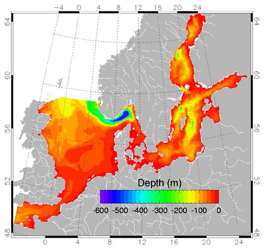 Mapa de profundidad en el mar Báltico (Woge, 2013)