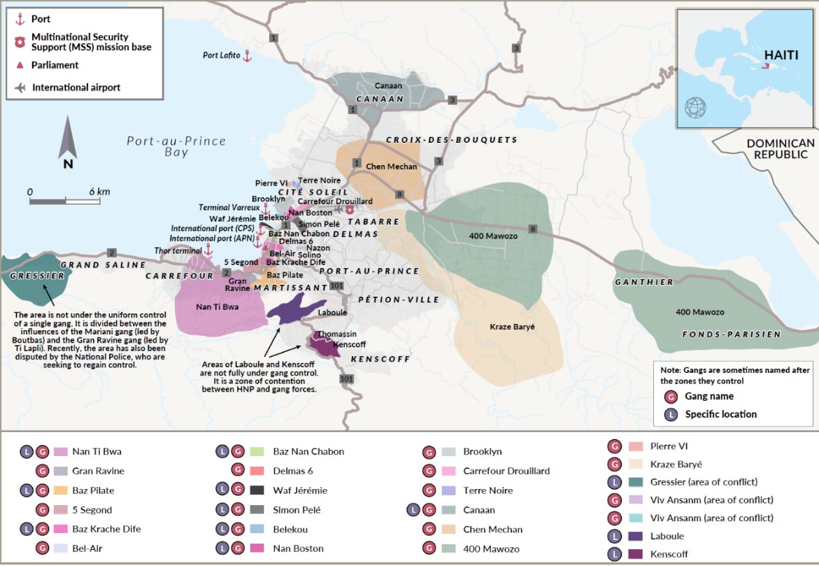 Zonas de Haití controladas por las pandillas en enero de 2025