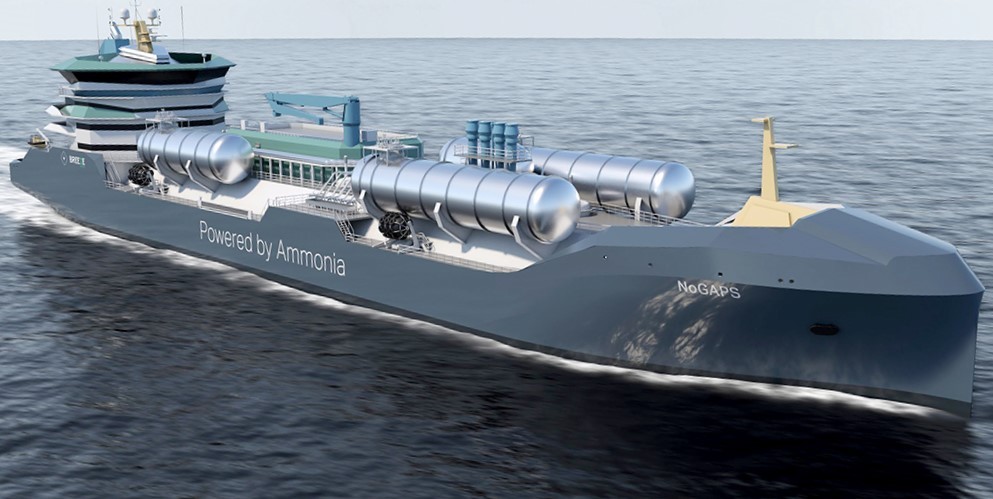 Proyecto de buque propulsado por amoniaco y tanques en cubierta