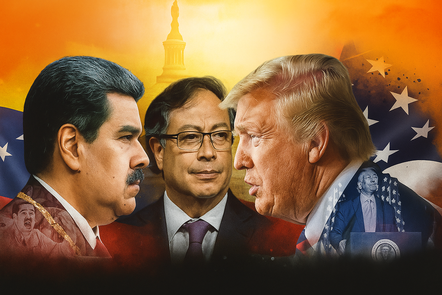 Los presidentes Maduro, Petro y Trump. Fuente: Globovisión y elaboración propia