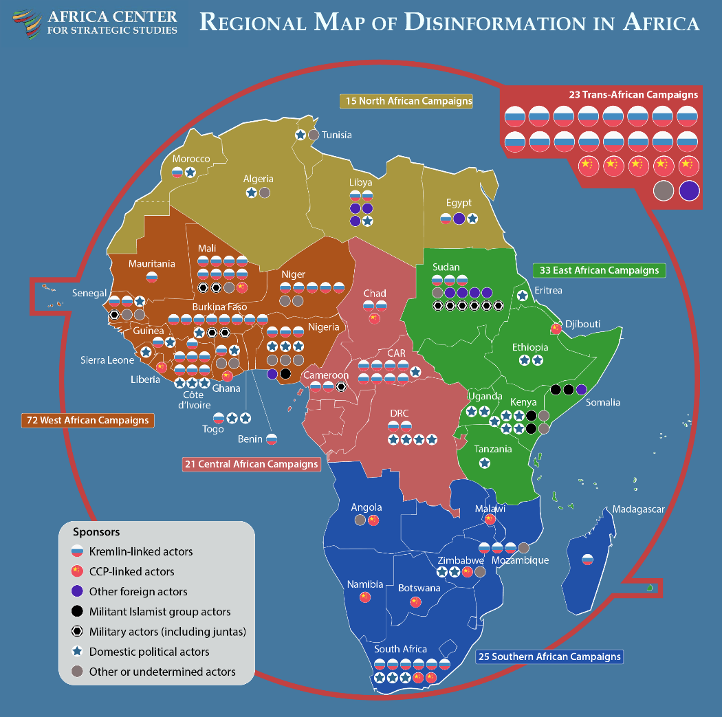 Mapa de operaciones de desinformación en Africa