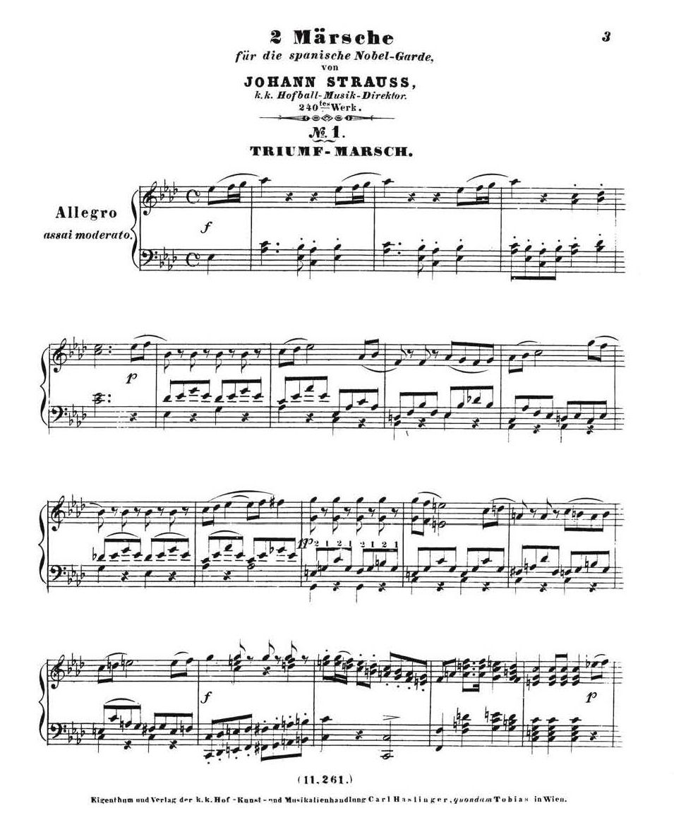 Edición para piano de las Dos Marchas para la Noble Guardia Real Española Op.240