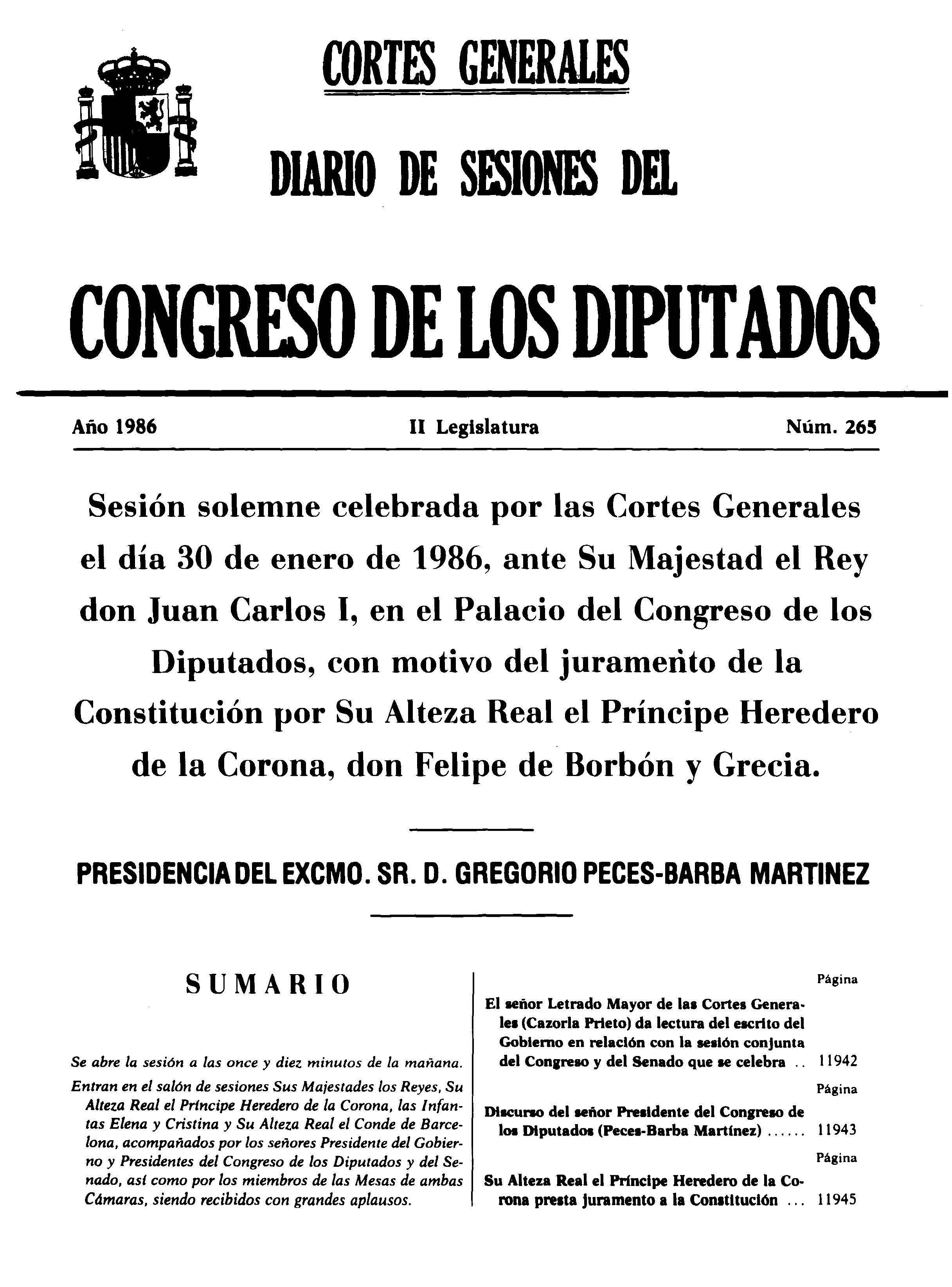Diario de sesiones del Juramento de la Constitución de S. A. R. el príncipe Felipe
