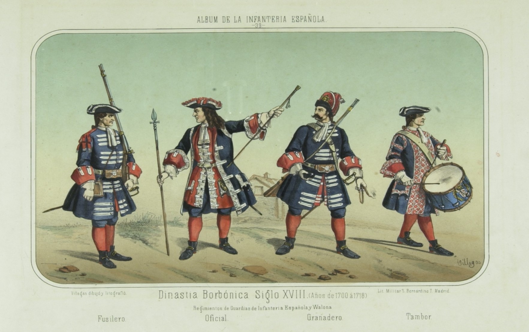 Láminas que representan la Guardia Real de los primeros Borbones