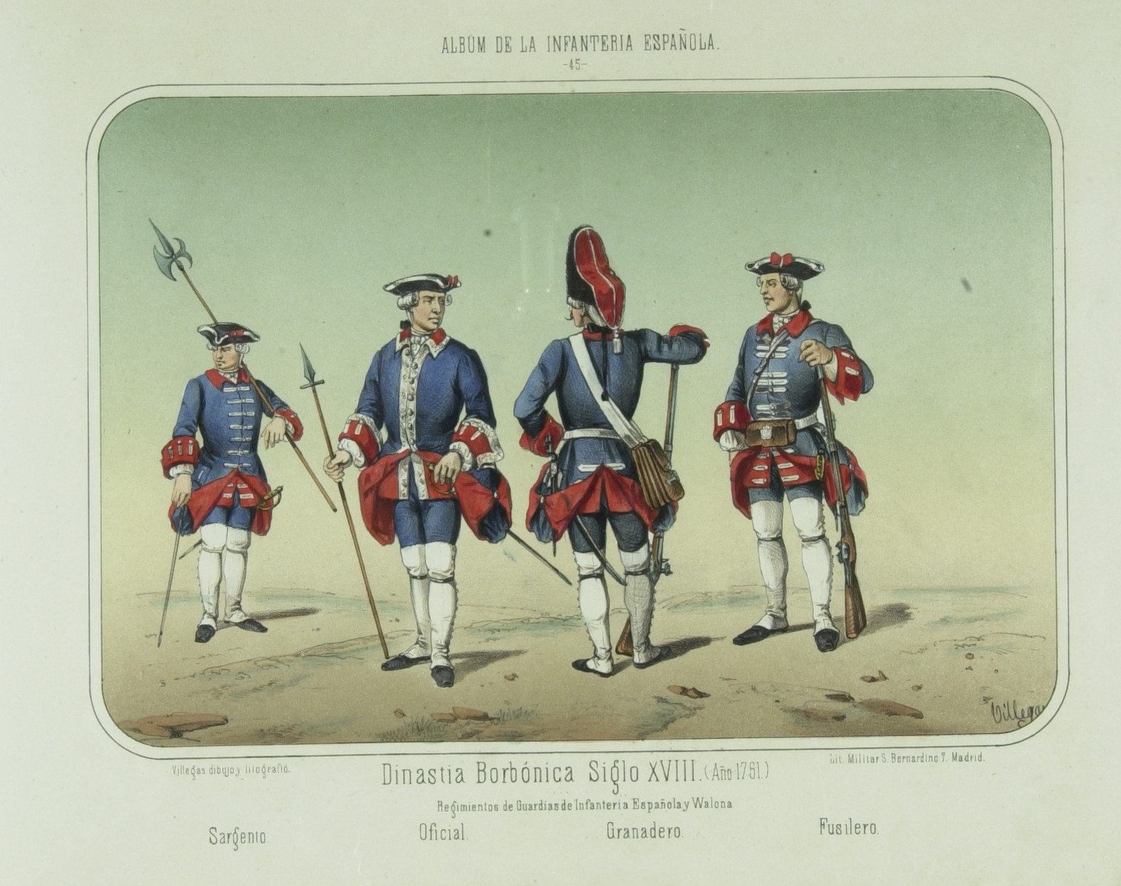 Láminas que representan la Guardia Real de los primeros Borbones