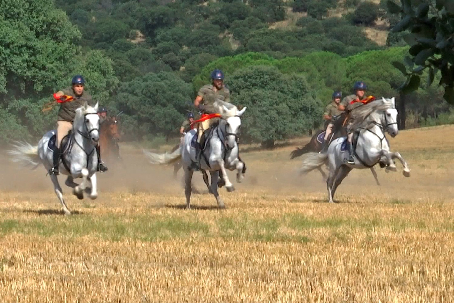 Varios jinetes en plena carga